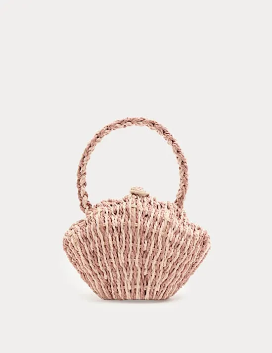Kids' Shell Frame Handheld Straw Bag