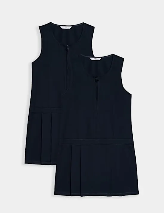 2 Pack Pleated Pinafore School Dresses (2-12 Yrs)