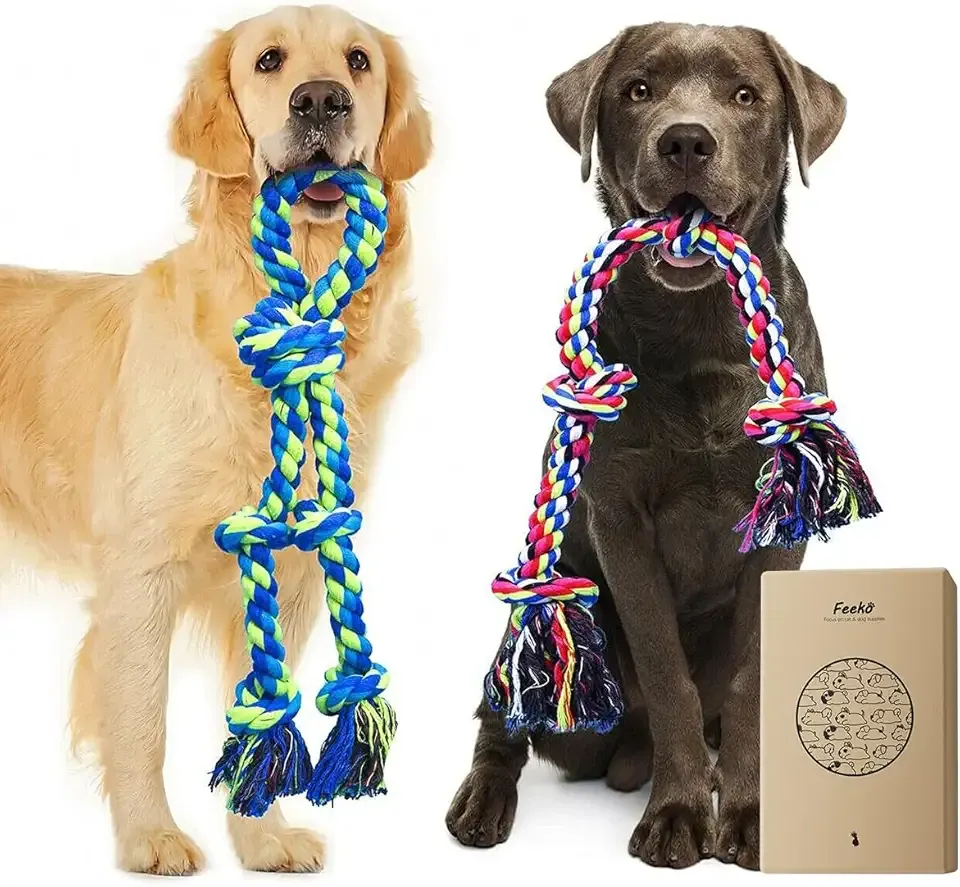 Feeko Heavy Duty Dog Rope Toys for Large Breed Aggressive Chewers, 2 Pack Indestructible Teeth Cleaning Tug of War Toy