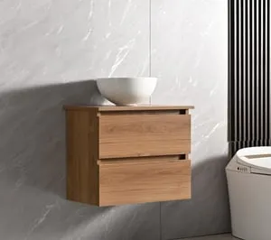 Conjunto Mueble de Baño fondo reducido 58x33x48 cm color Madera y encimera de madera con Lavabo sobre encimera