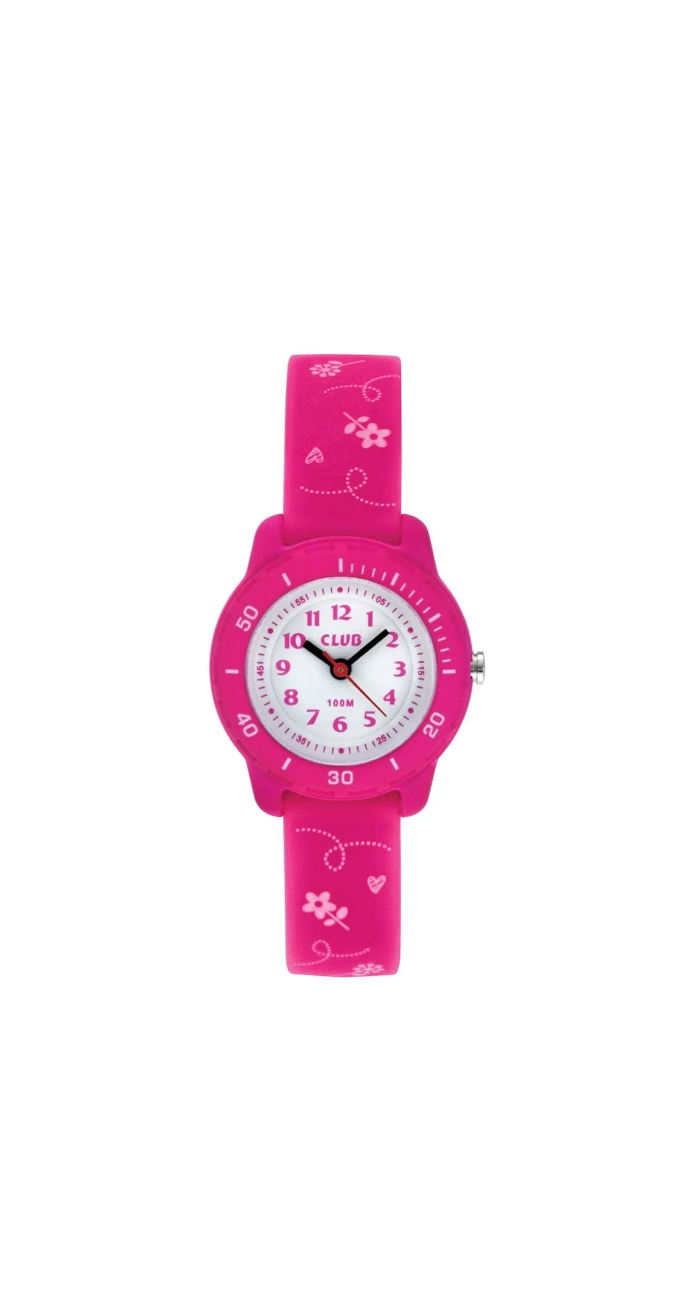 Blomster barneklokke med rosa silikon rem (27mm)