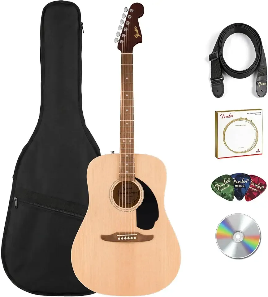 Fender California Redondo Dreadnought Acoustic Guitar - Natural Bundle with Gig Bag, Strap, Strings, Picks, and Austin Bazaar Instructional Video