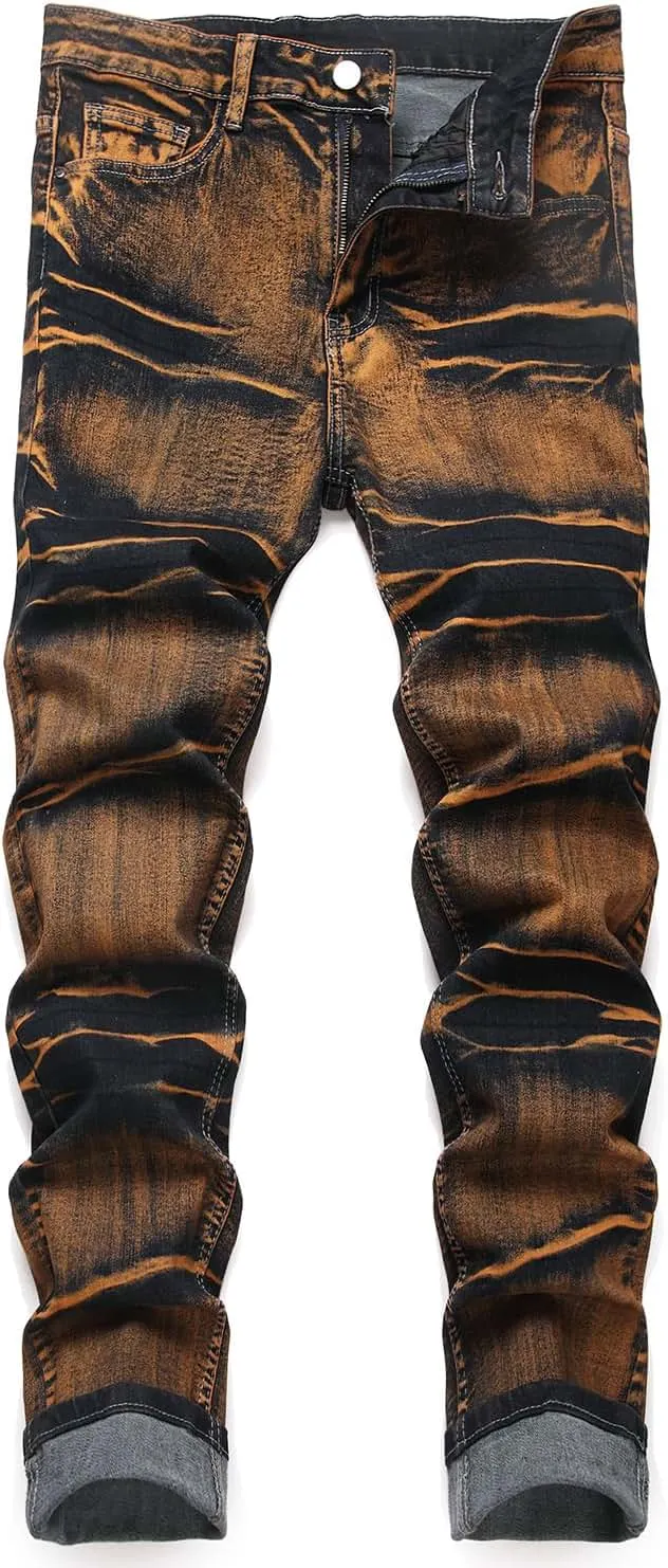 Slim Fit Jeans for Men Stretch Ripped Mens Jeans Straight Leg Fashion Comfort Flex Waist Rip Classic Casual Denim