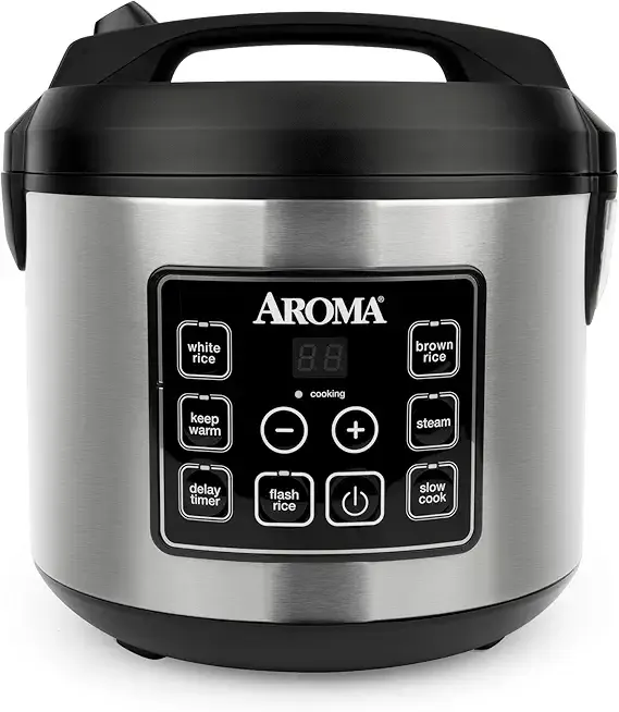 Aroma Housewares 20 Cup Cooked (10 cup uncooked) Digital Rice Cooker, Slow Cooker, Food Steamer, SS Exterior (ARC-150SB),Black
