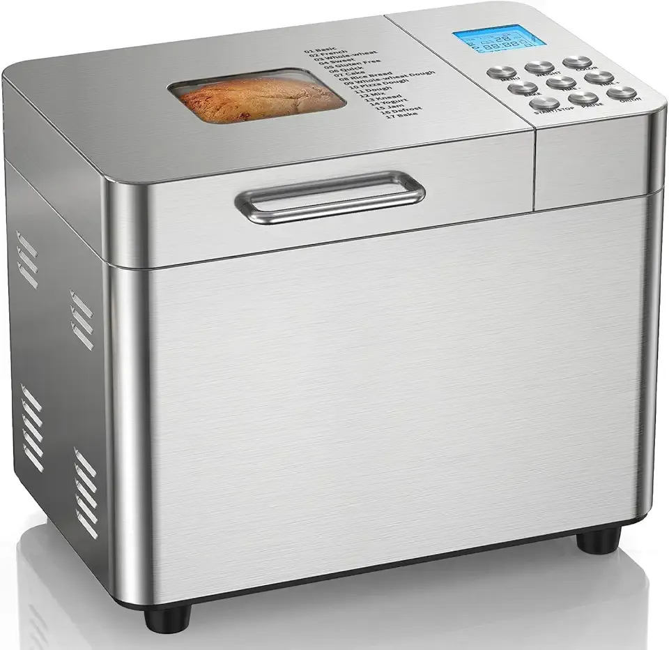 2LB Bread Maker Machine, OSIPOTO 17 in 1 Automatic Stainless Steel Bread Machine, Non-stick, Beginner-Friendly Controls, 15 Hour Timer, Easy to Clean Low Noise, High Success Rate for Homemade Bread