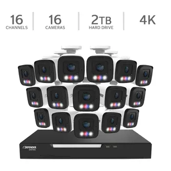 Defender AI POWERED Sentinel 4K Ultra HD Wired 16 Channel PoE NVR Security System with 16 Metal Cameras with 2 TB HDD