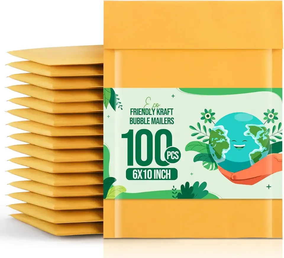 Fuxury Bubble Mailer 6x10" 100 Pack Kraft Padded Envelopes Usable Size 6x9" | Strong Self Seal Padded Mailers, Thick Bubble Envelopes for Shipping CDs,Pocket books,invitations,cards #0 Yellow