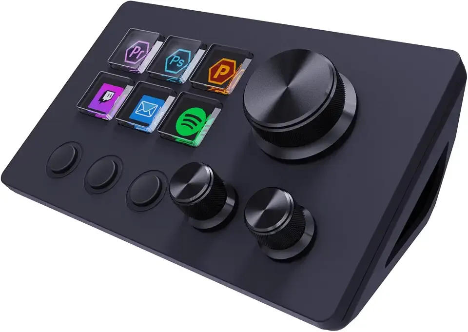 ActionRing Stream Controller Deck,Macro Keypad,Gaming Shortcut Keyboard | 6 Customizable Keys and 3 Dials,Trigger Actions for OBS/Twitch/YouTube,Workflow Controller,Compatible with Win/Mac(N3 Black)