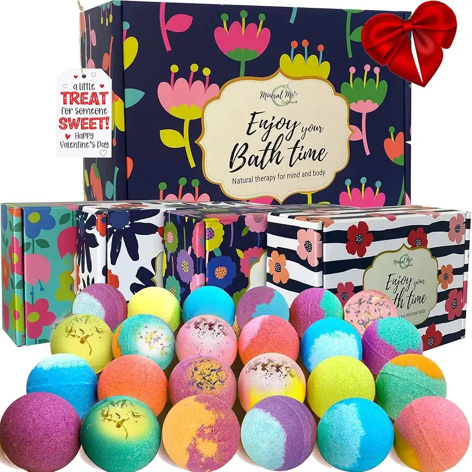 Valentines Bath Bombs for Women Gift Set - 24 Natural & Organic Bath Bombs with Essential Oils & Moisturizing Shea Butter, Spa Birthday Gift, Selfcare Gifts for Her, Women, Teen Girls Bridesmaid Gift
