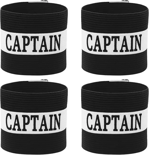 4 PCS Captain Armbands Soccer, Adjustable Black & White Polyester Captain Bands for Football, Rugby, Basketball, 12.5" x 3.5"