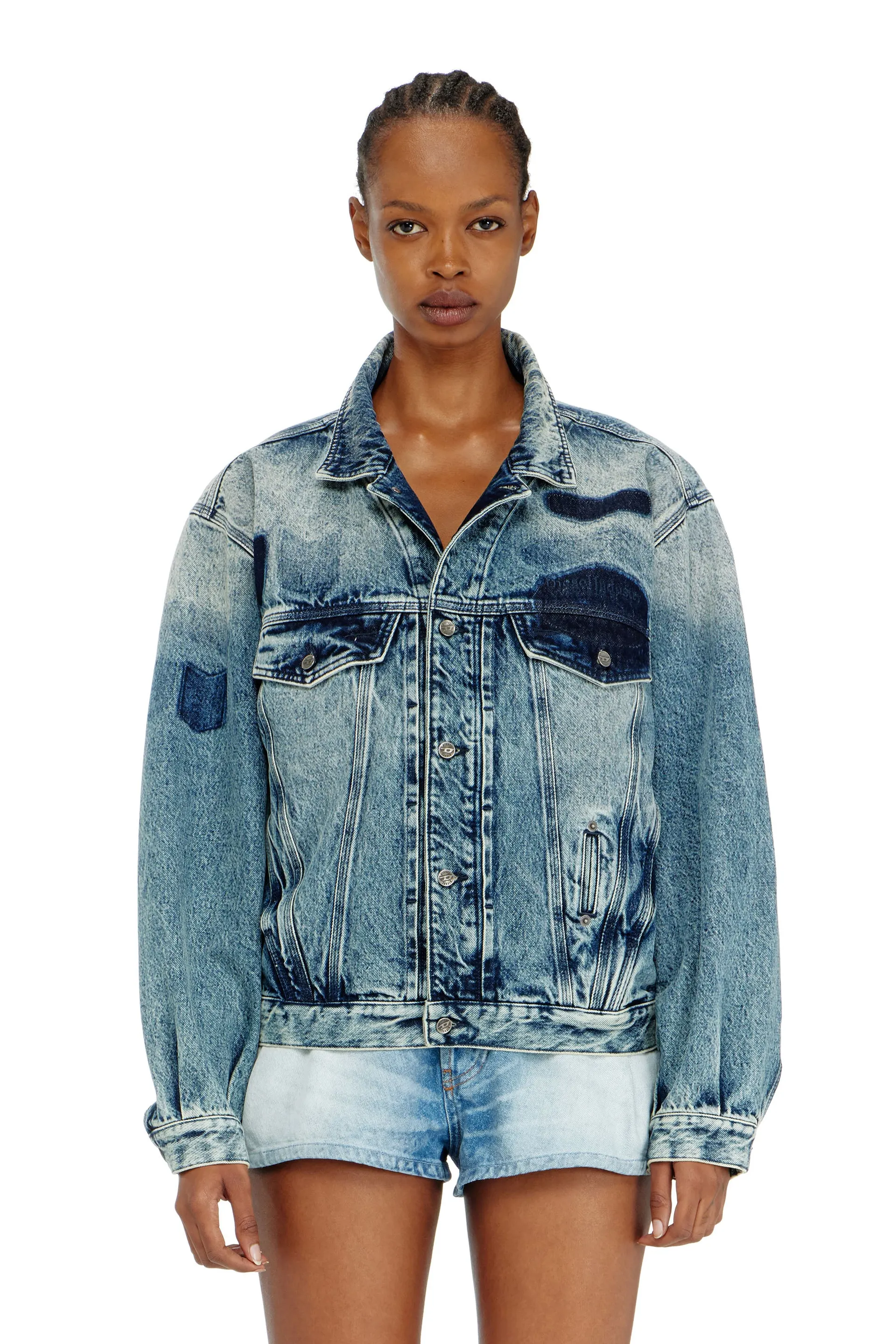Trucker jacket with patch effects