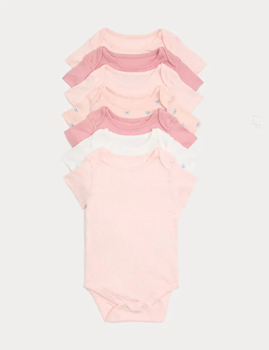 7er-Pack Bodys aus reiner Baumwolle mit Schleifendetail (0–3 Jahre)