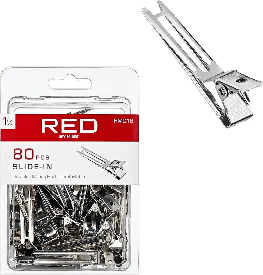 RED by Kiss 80pcs 1.75" Slide-In Hair Clips, Durable Metal Curl Setting Clips for Hairdressing, Sectioning & Retwisting, Rust-Free Hair Pins for Dreads, Dreadlocks, & Twist Styles