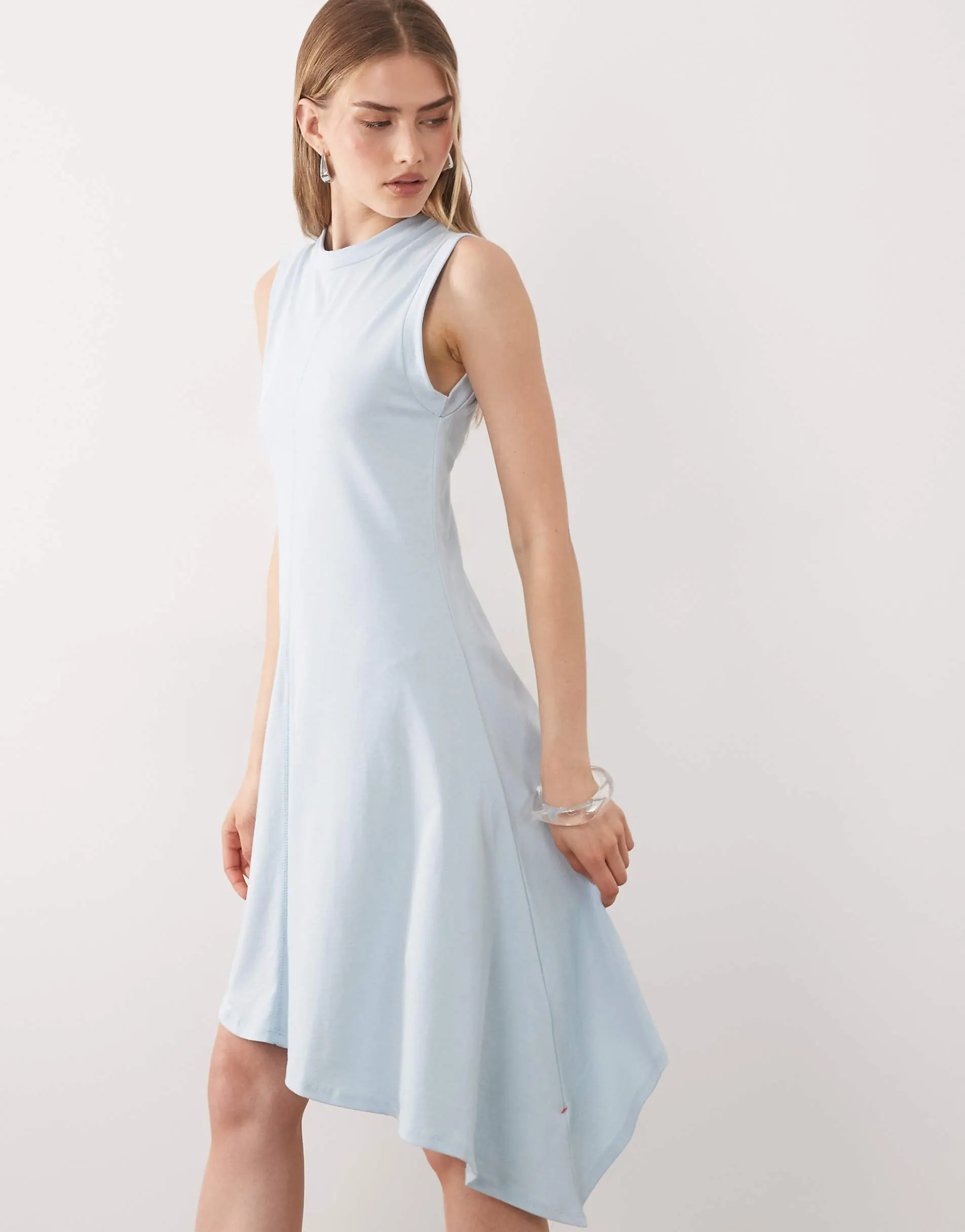 ASOS DESIGN sleeveless with asymmetric hem mini dress in white