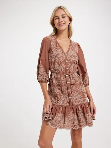 Just Jeans Lana Broderie 3/4 Sleeve Dress