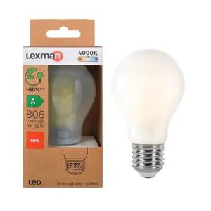 Lampadina LED filamento, E27 goccia, opaco, 3.8W= 806 LM (equiv 60 W), classe energetica A, LEXMAN