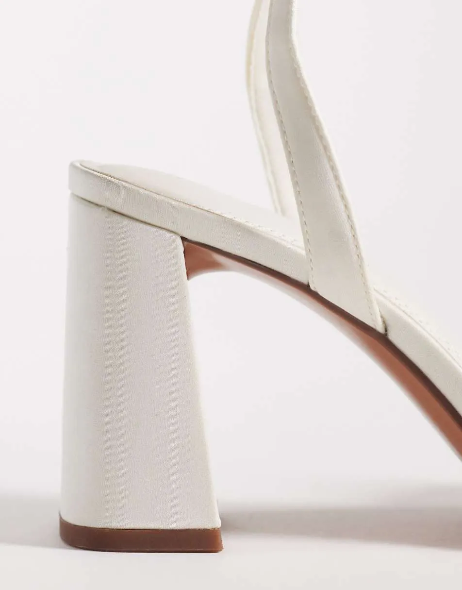 ASOS DESIGN Honour pearl embellished barely there block mid heel sandals in ivory