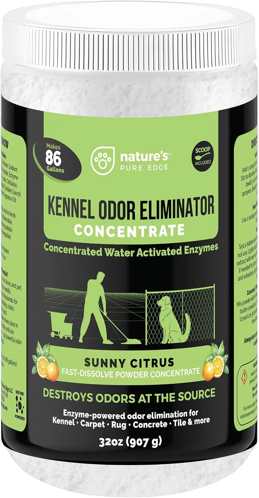 Kennel Odor Eliminator Concentrate – Enzyme Powder for Pet Odor, Urine & Poop – Safe for Carpets, Crates, and floors – Makes 86 Gallons – Sunny Citrus Scent- Industrial Pet Urine Odor Eliminator