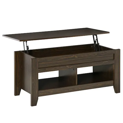 HOMCOM Lift Top Coffee Table w/ Hidden Storage Compartment & Shelf, Dark Walnut