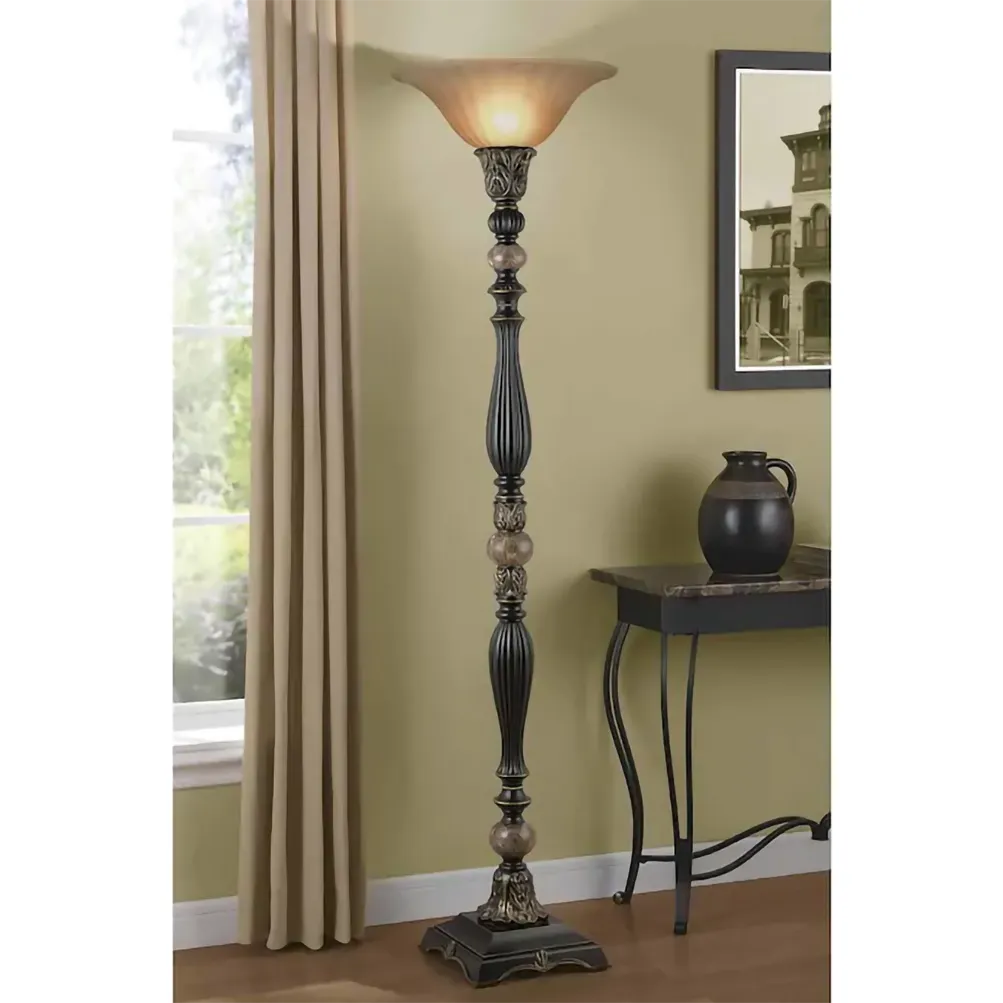 Barada 72-in Bronze with gold highlights Torchiere Floor Lamp with Glass Shade