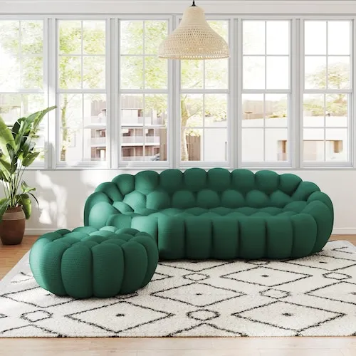 Magic Home (Set of 2) 98 in. Mesh Fabric Sectional Sofa 3-Seats with Ottoman for Apartment in Green