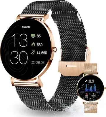 XCOAST SIONA2 MIT GRATIS ARMBAND Damen Smartwatch, AMOLED Display, ultraflach, iOS, Android, Wasserdicht, Puls/Blutdruck/Blutsauerstoff, 7 Tage Akku