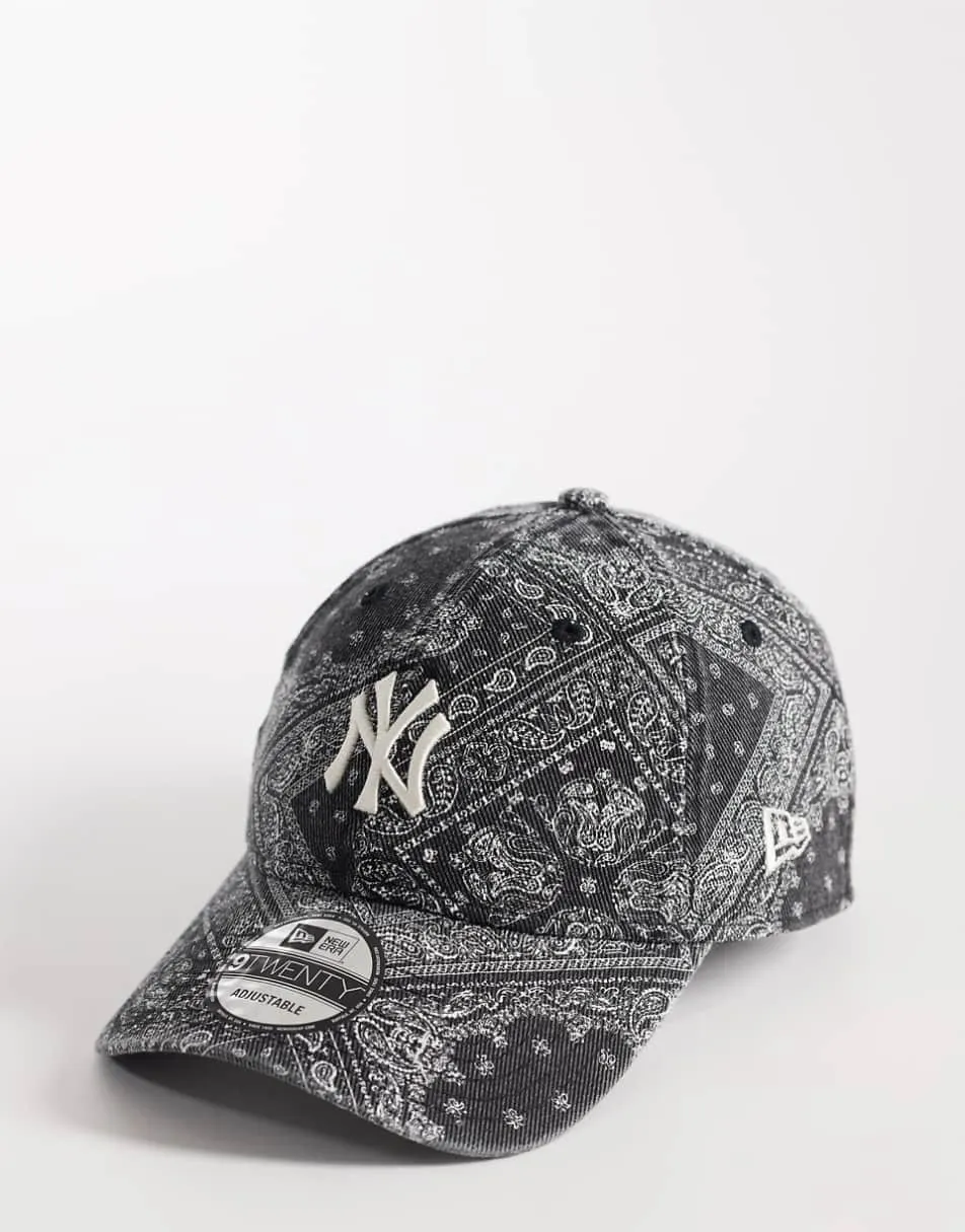 New Era NY Yankees 9twenty washed denim paisley print in black