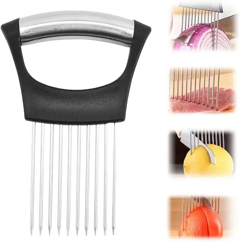 1PCS Stainless Steel Onion Slice Holder, Ultifunctional Fruit Egg Slicer Onion Pin Slicer Loose Meat Pin, Kitchen Chopper Slicing Tool