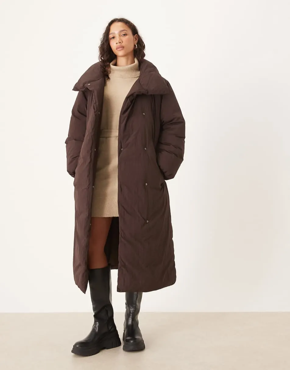 ASOS DESIGN funnel neck longline puffer jacket in chocolate