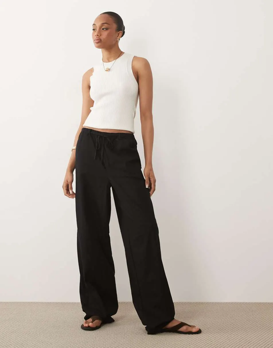 ASOS DESIGN Tall linen look pull on trousers in black