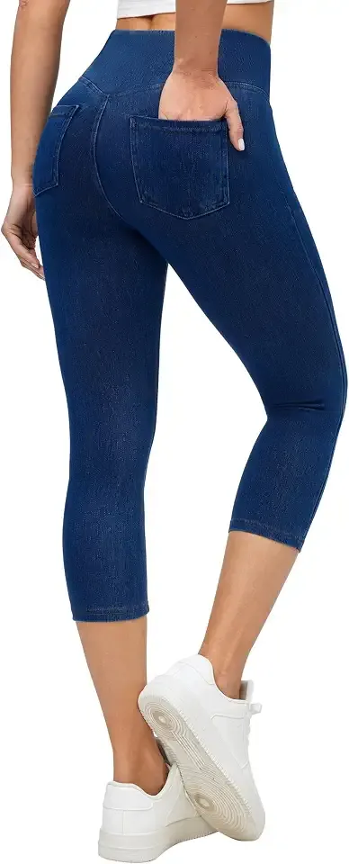 Jeggings for Women Pull On Capri Leggings with Pockets for Women Stretchy Capri Jeans Denim Capris Pants Casual