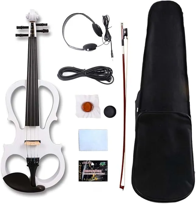 Vetimobato 16 Inch Electric Viola 4 String Practice Silent Viola Solidwood Walnut with Maple Neck Ebony Fittings Metallic Coating Case Bow…