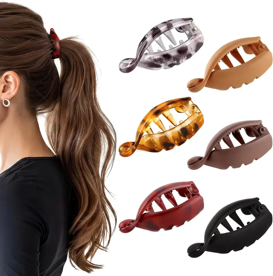 6 Pcs Small Banana Hair Clips for Women | Leopard Print, Acrylic Matte Finish,Non-Slip Serrated Teeth, Strong Hold, Thin Hair Fine Hair, Lightweight, Work Travel