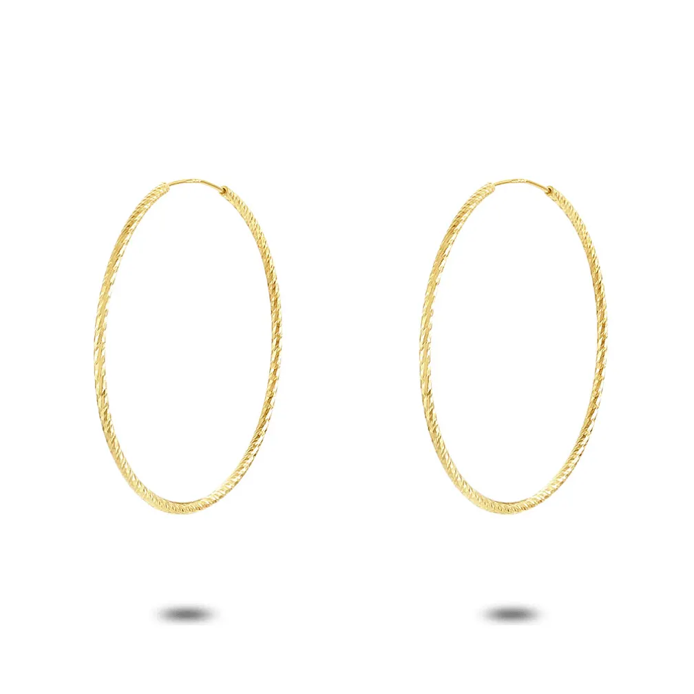 Oorringen in 18kt plaqué goud, gehamerd, 43 mm