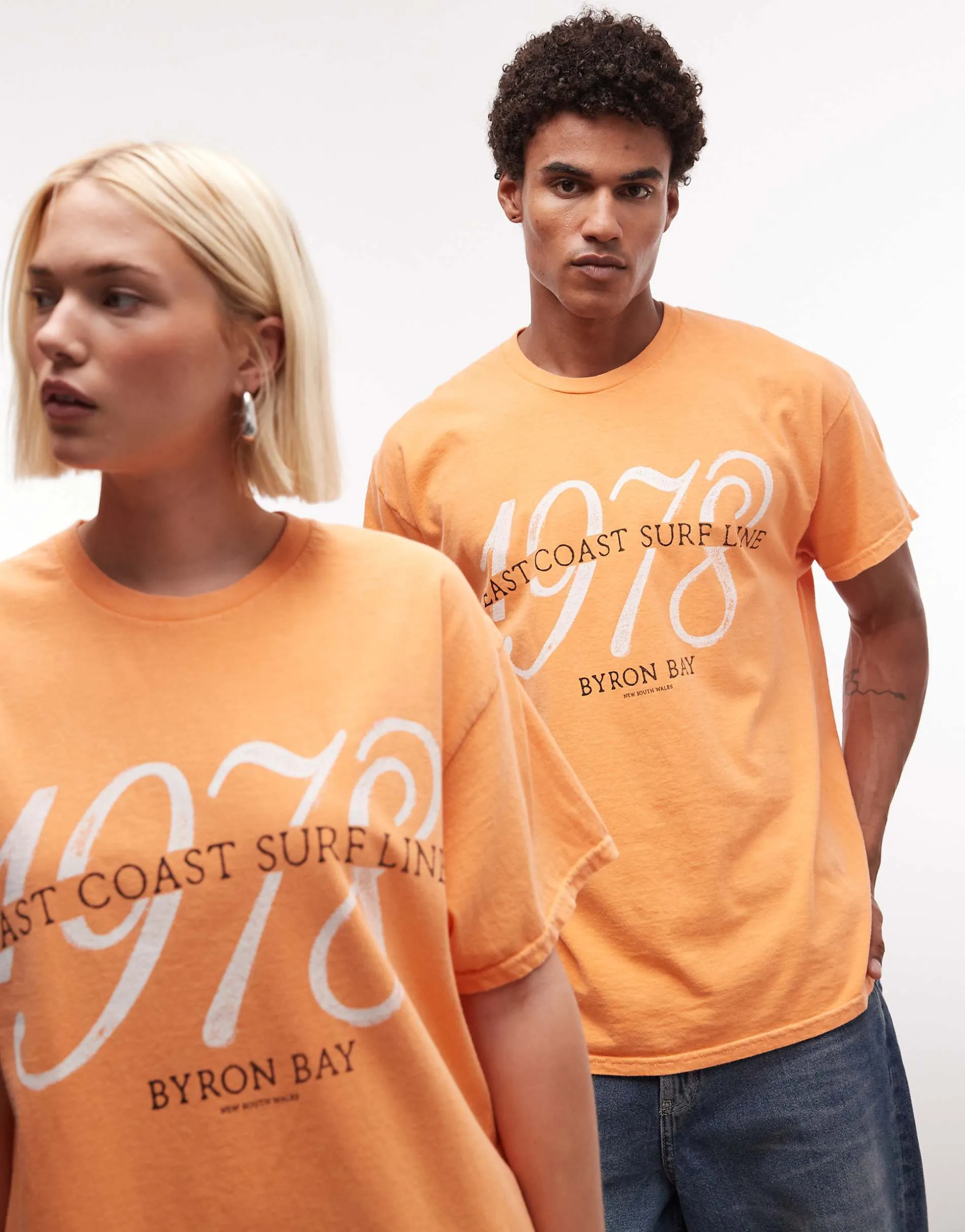 Reclaimed Vintage unisex surf graphic t-shirt in orange