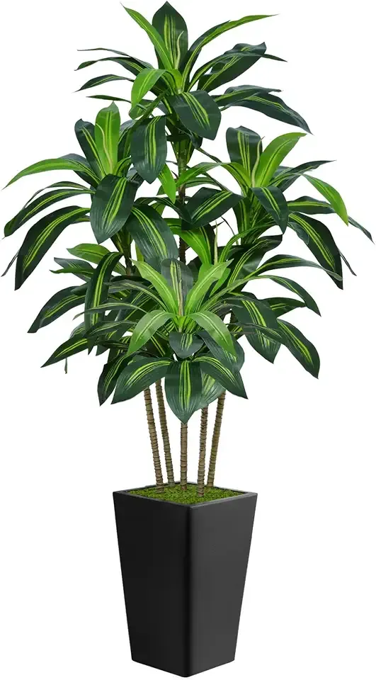 Flydeer 6FT Artificial Dracaena Tree with Tall Black Planter, Floor Plant | Large Realistic Fake Tree in Pot with Lifelike Leaves Indoor for Home Decor Office Living Room