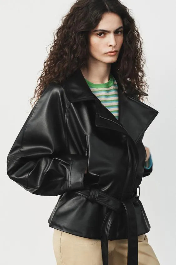 BELTED LEATHER EFFECT JACKET