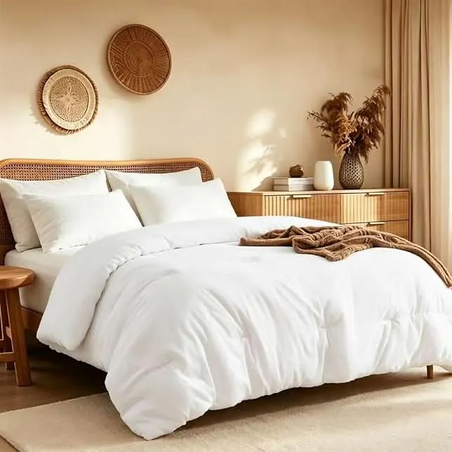 Queen Comforter Set Prewashed Lightweight Quilted Bedding for All Season | 3PCS White Breathable Down Alternative Bedding Set with…