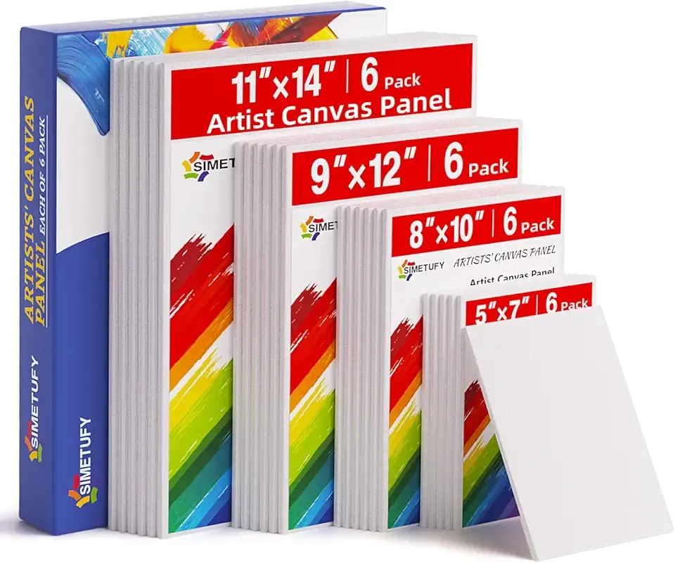 Simetufy 24 Pack Canvas Boards for Painting 6Pcs of Each 5x7, 8x10, 9x12, 11x14 Inch, Flat Paint Canvas Panels for Kids, for Oil Acrylic Watercolor, Gift Box Set