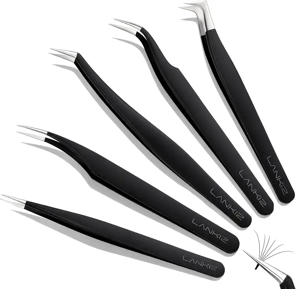 Lash Tweezers for Eyelash Extensions, LANKIZ 5 PCS Eyelash Tweezers Set