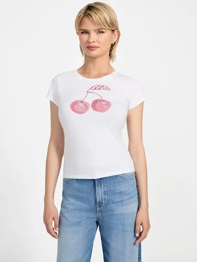 Guess Wavy Cherry Tee In White