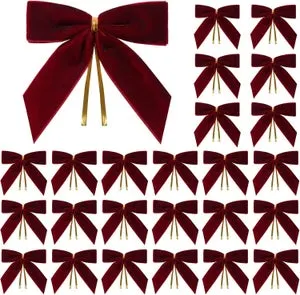 24 lazos navideños de terciopelo de 9 cm: decoraciones para árboles, coronas,regalos y el hogar; ideales para manualidades, bodas, chimeneas y puertas