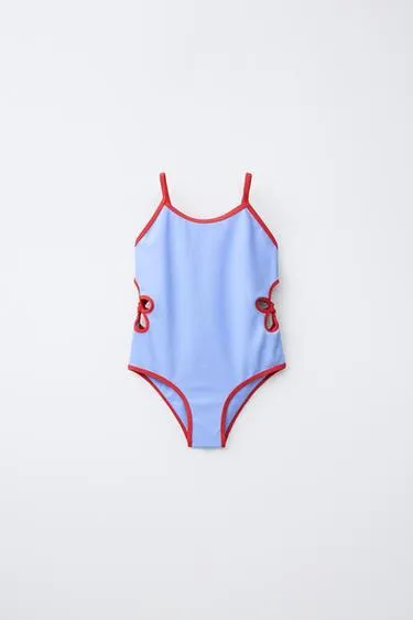 6-14 YEARS/ CONTRAST FLORAL CUT-OUT SWIMSUIT