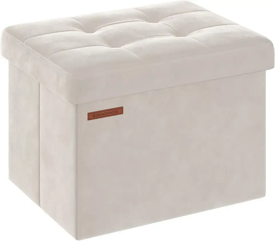 Storage Ottoman, Foldable Small Ottoman Foot Rest, 12.2 x 16.1 Inches Foot Stool, OAD up to 286 lb, for Living Room, Bedroom, Dorm, Cream White ULSF200W01