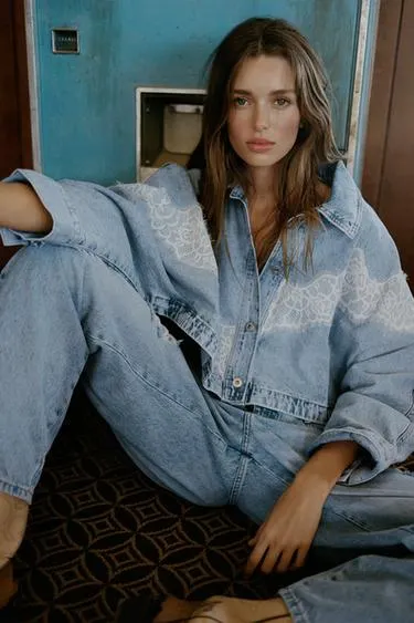 Z1975 CROPPED LACE DENIM JACKET SET