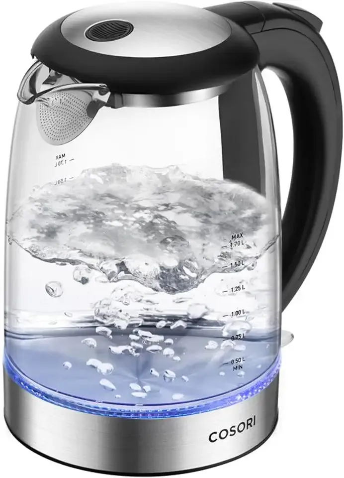 Cosori Electric Kettle, No Plastic Filter & Spout, 1.8Qt Tea Kettle & Hot Water Boiler For Coffee & Tea, Water Heater & Teapot, Automatic Shut Off, Borosilicate glass, Black, 1500W