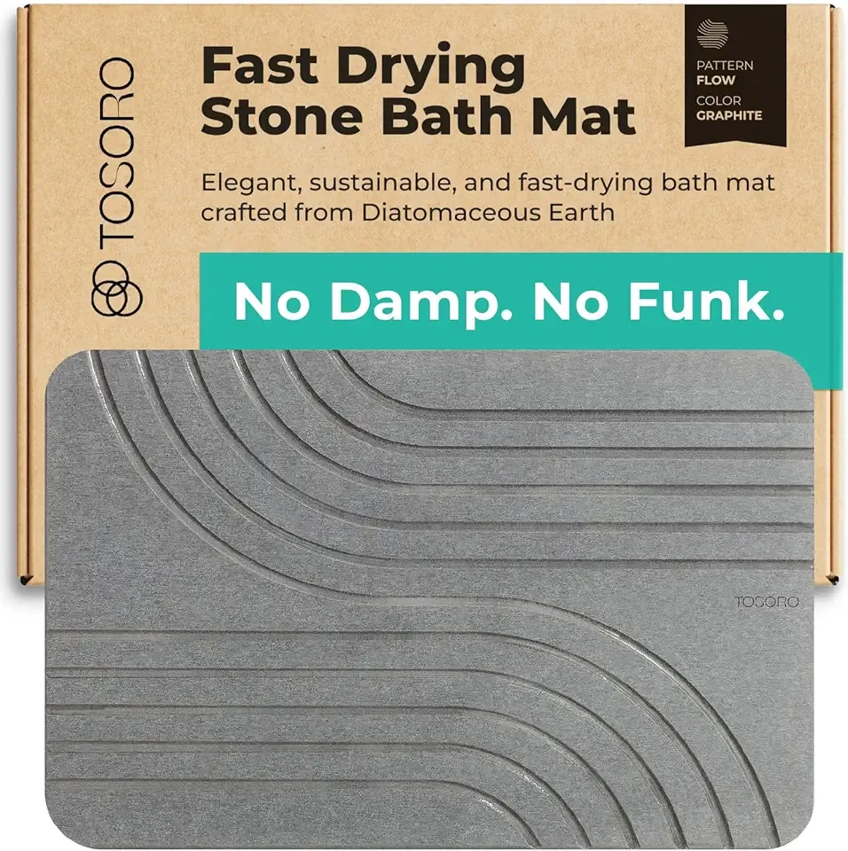 TOSORO - Stone Bath Mat Diatomaceous Earth Shower Mat Non-Slip Super Absorbent Diatomite Stone Bath Mats for Bathroom Floor Quick Drying Natural Easy to Clean (23.5 x 15) - Graphite