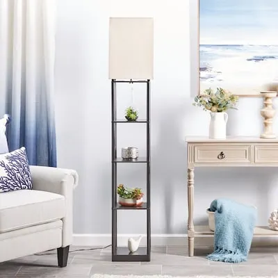 73-in Brushed Steel Arc Floor Lamp with Fabric Shade