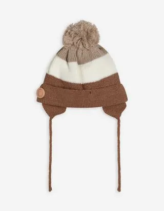 Berretto con pon-pon - Blocchi di colore - marrone