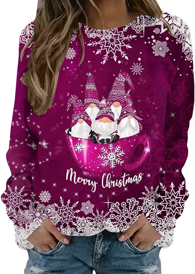 Ugly Christmas Sweater Women Christmas Tree Sweatshirts Long Sleeve Crew Neck Holiday Merry and Br